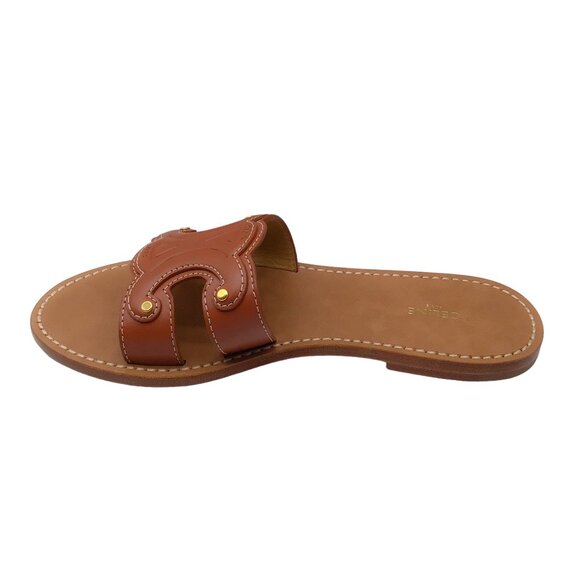 CELINE TAN LEATHER TRIOMPHE SLIDE SANDALS - Picture 7 of 11